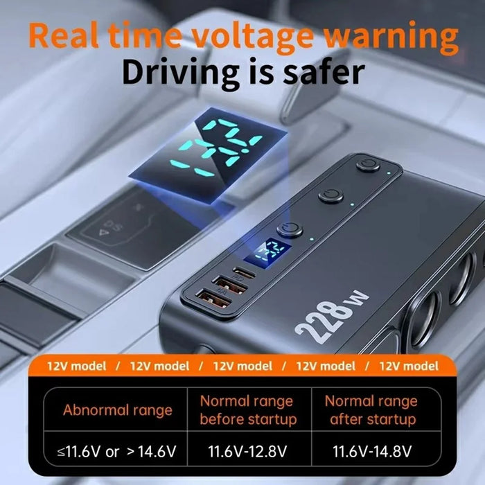 228W 9 in 1 Car Charger Fast Charging Adapter Cigarette Lighter Splitter with Independent Switch - 3