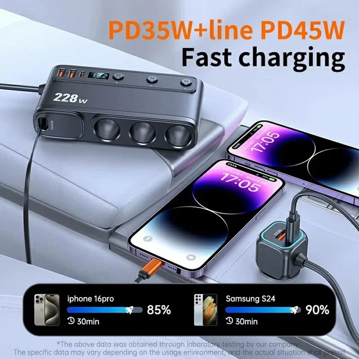 228W 9 in 1 Car Charger Fast Charging Adapter Cigarette Lighter Splitter with Independent Switch - 5