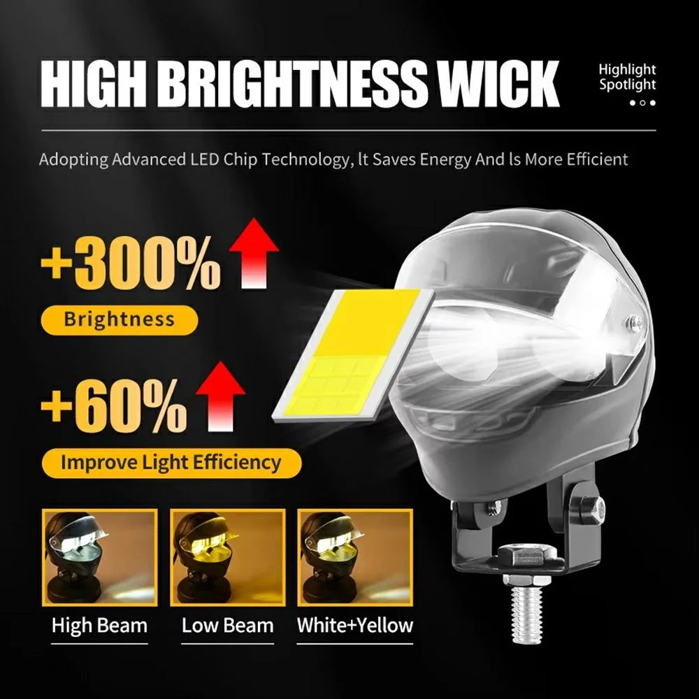 20W Motorcycle LED Headlight Fog Lamp IP68 Waterproof High Low Beam Auxiliary Spotlight for Scooter - 3