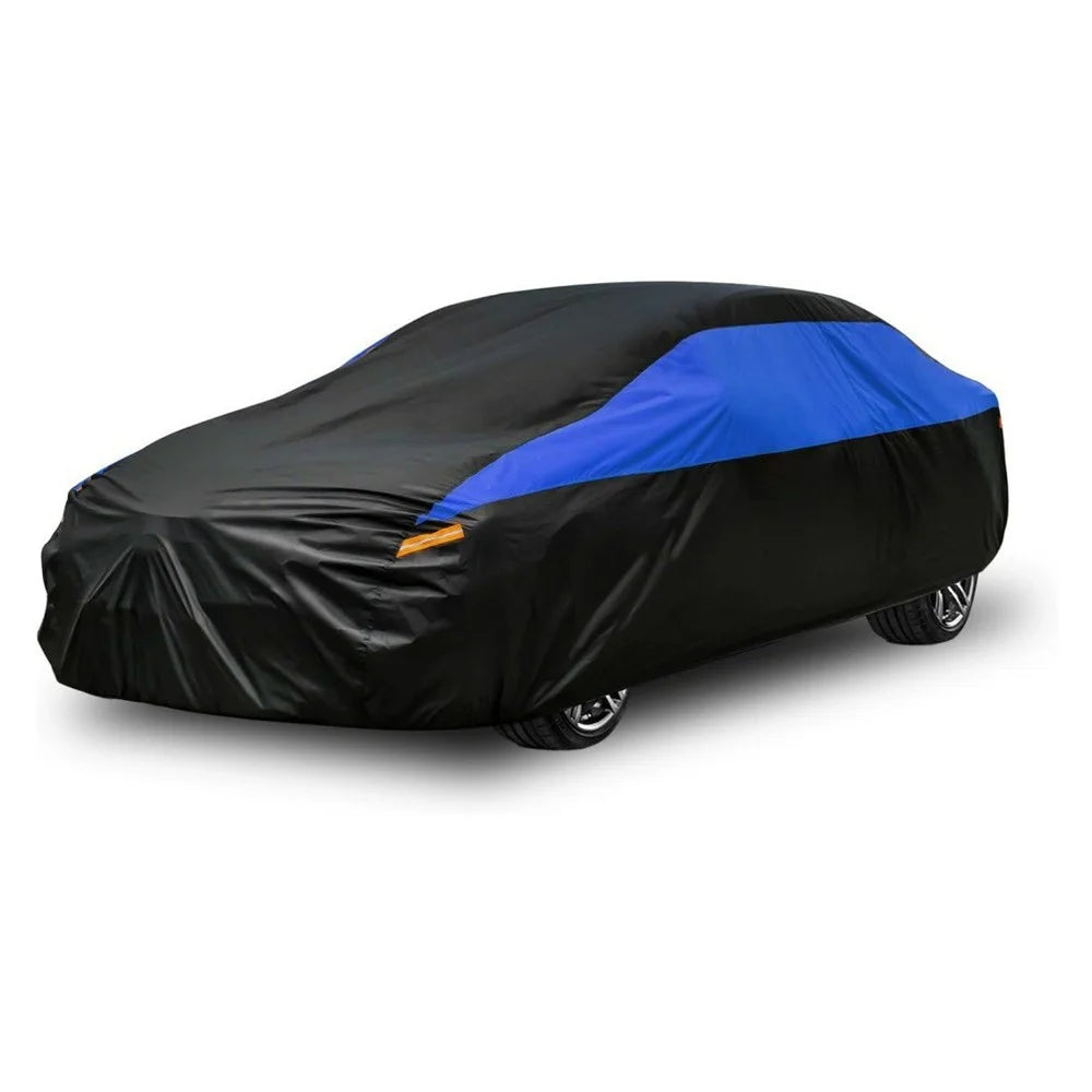 Waterproof Outdoor Car Cover for Sedan SUV Hatchback UV Protection Cover with Reflective Strips, Black+Blue - 3L (4.4-4.6m) - 1