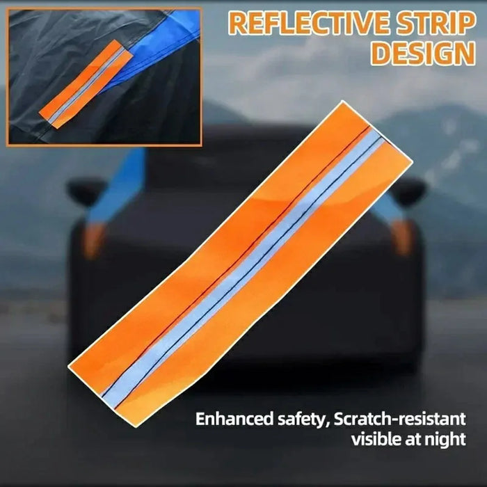 Waterproof Outdoor Car Cover for Sedan SUV Hatchback UV Protection Cover with Reflective Strips, Black+Blue - 3L (4.4-4.6m) - 3