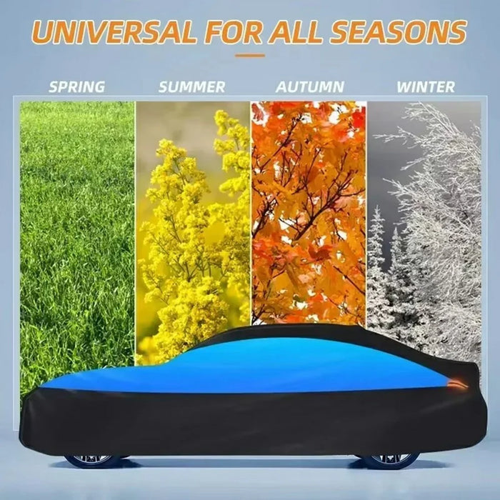 Waterproof Outdoor Car Cover for Sedan SUV Hatchback UV Protection Cover with Reflective Strips, Black+Blue - 3L (4.4-4.6m) - 4