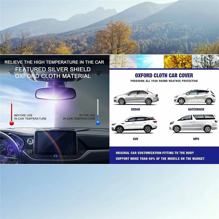 Waterproof Outdoor Car Cover for Sedan SUV Hatchback UV Protection Cover with Reflective Strips, Black+Blue - 3L (4.4-4.6m) - 5