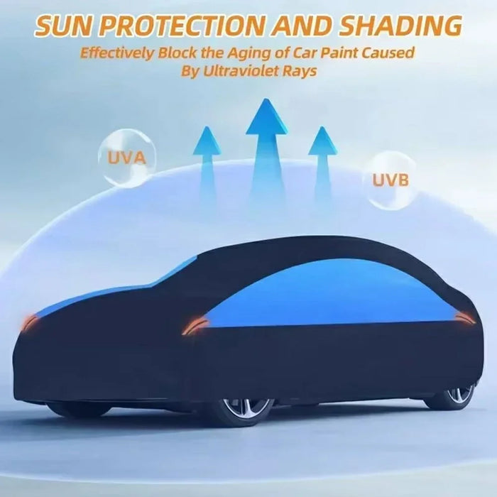 Waterproof Outdoor Car Cover for Sedan SUV Hatchback UV Protection Cover with Reflective Strips, Black+Blue - 3L (4.4-4.6m) - 6