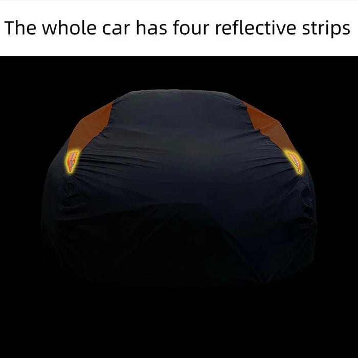 Waterproof Outdoor Car Cover for Sedan SUV Hatchback UV Protection Cover with Reflective Strips, Black+Orange - 3L (4.4-4.6m) - 7