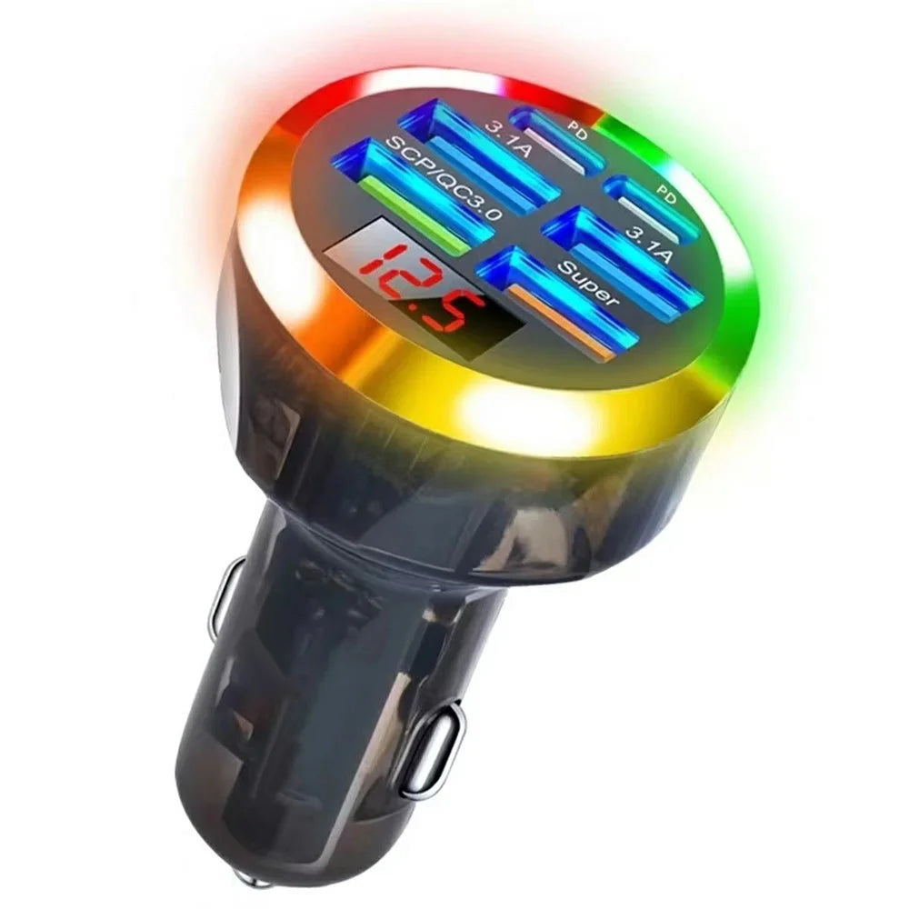 Portable 6-Port Car Charger 150W Fast Charger with Voltage Display PD QC3.0 Fast Charging Adapter - 1