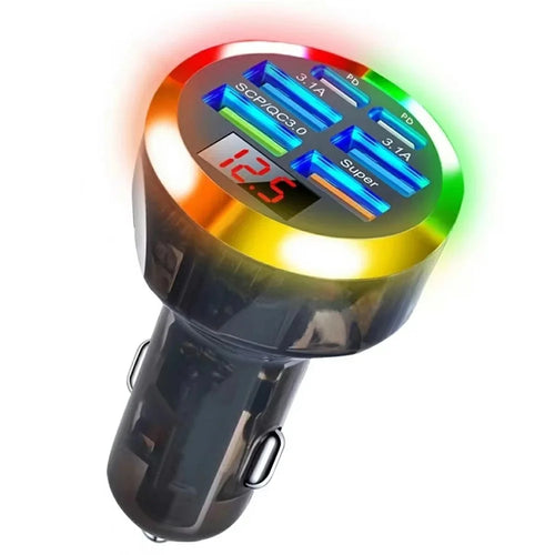 Portable 6-Port Car Charger 150W Fast Charger with Voltage Display PD QC3.0 Fast Charging Adapter - 1