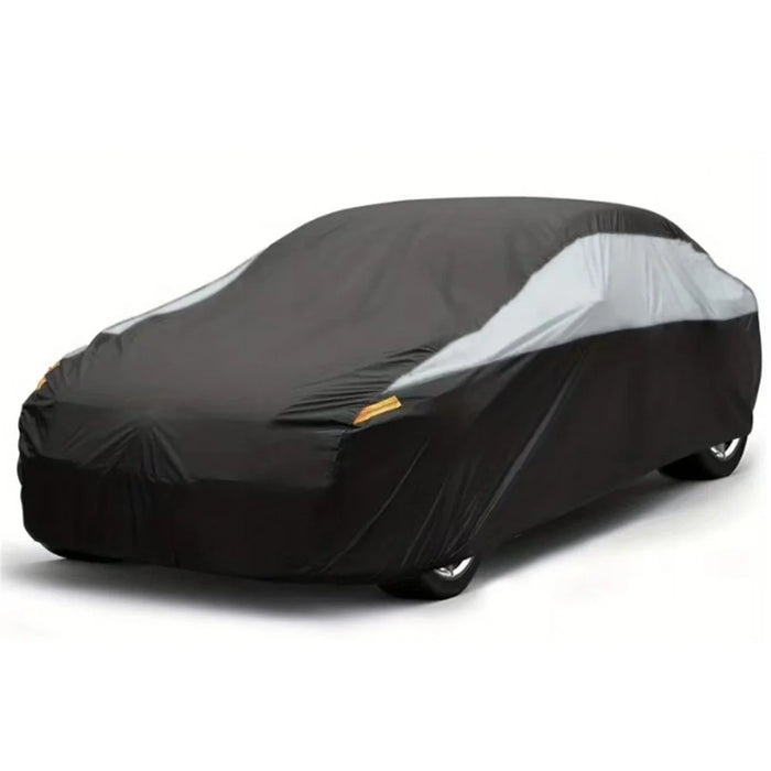 Waterproof Outdoor Car Cover for Sedan SUV Hatchback UV Protection Cover with Reflective Strips, Black+Silver - 3L (4.4-4.6m) - 1