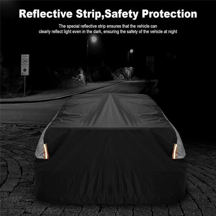 Waterproof Outdoor Car Cover for Sedan SUV Hatchback UV Protection Cover with Reflective Strips, Black+Silver - 3L (4.4-4.6m) - 2