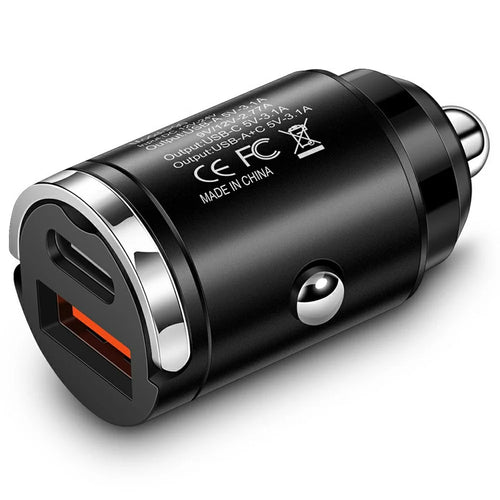 P90 3.1A 30W Fast Car Charger QC3.0 Type-C + PD USB Dual Port Charging Adapter with Pull Ring - 1