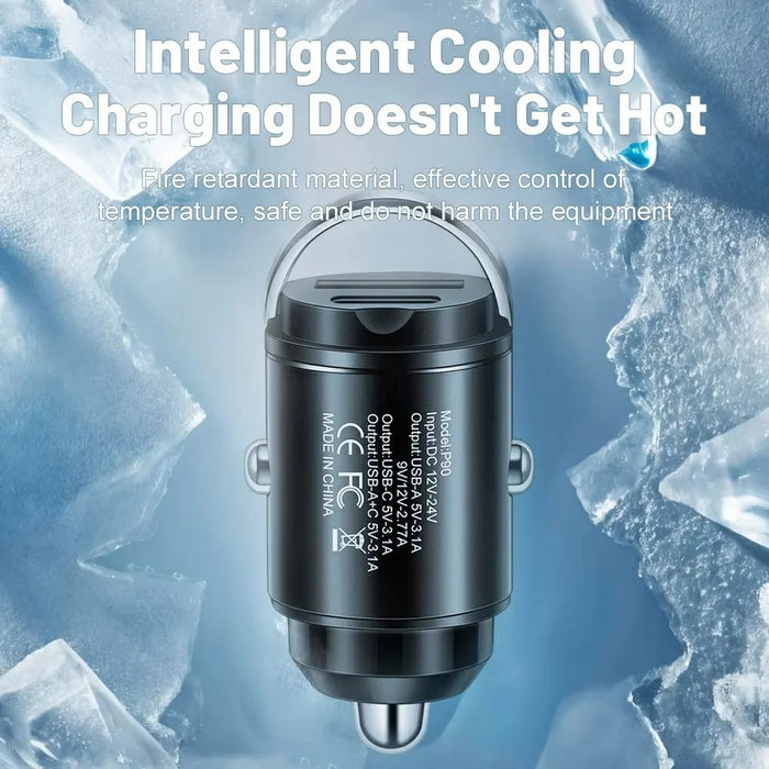 P90 3.1A 30W Fast Car Charger QC3.0 Type-C + PD USB Dual Port Charging Adapter with Pull Ring - 3