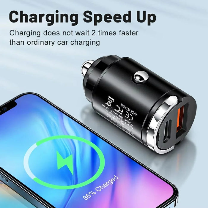 P90 3.1A 30W Fast Car Charger QC3.0 Type-C + PD USB Dual Port Charging Adapter with Pull Ring - 6