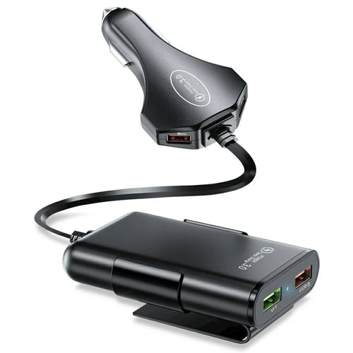 4 USB Ports Car Charger 3.1A QC3.0 Fast Charging Adapter with 5.6ft Cable for Front and Rear Seat Passengers - Black - 1