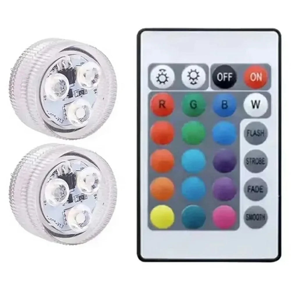 2Pcs RGB LED Underwater Light 16 Colors Fish Tank Decorative Light IP68 Waterproof Submersible Pool Lamp with Remote - 1