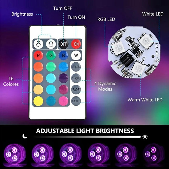 2Pcs RGB LED Underwater Light 16 Colors Fish Tank Decorative Light IP68 Waterproof Submersible Pool Lamp with Remote - 6