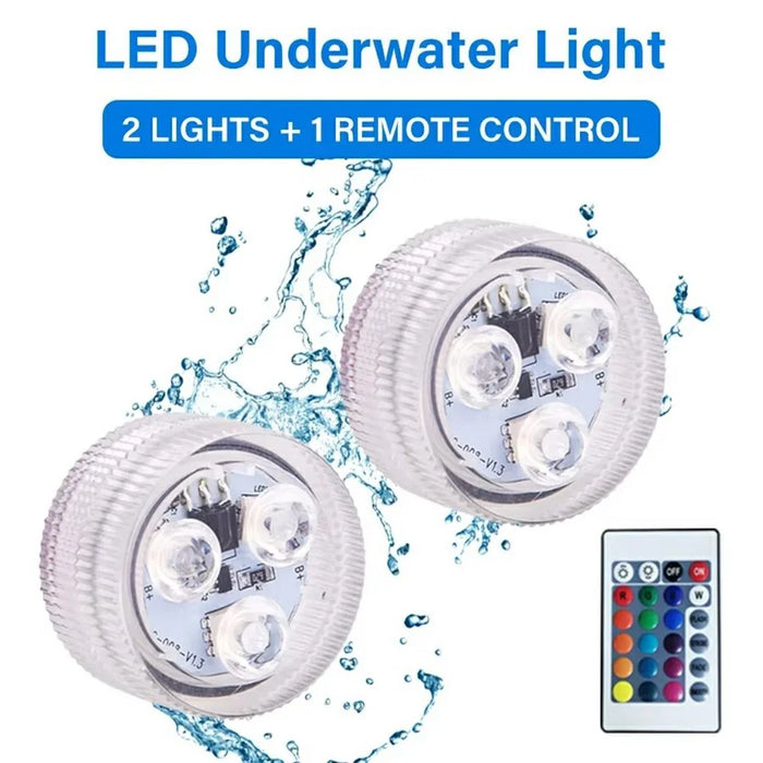 2Pcs RGB LED Underwater Light 16 Colors Fish Tank Decorative Light IP68 Waterproof Submersible Pool Lamp with Remote - 7