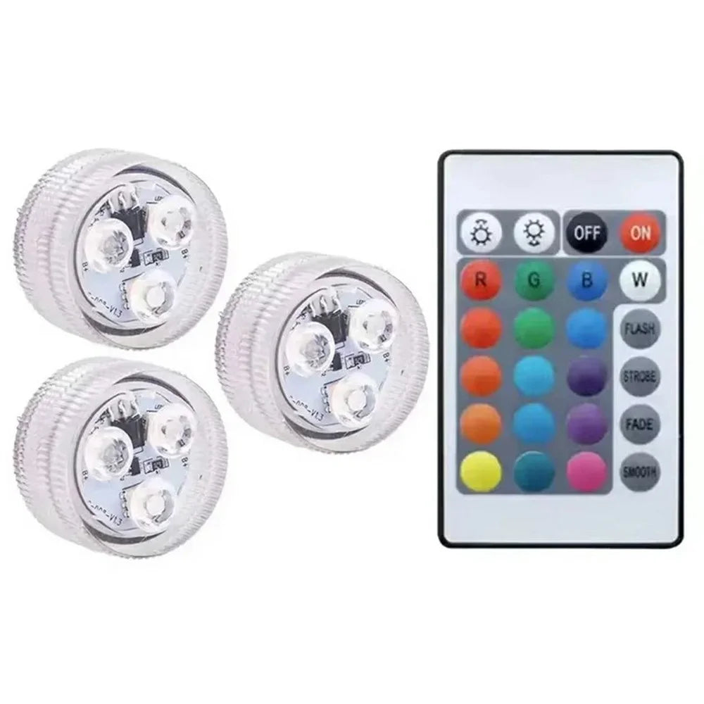 3Pcs RGB LED Underwater Light 16 Colors Fish Tank Decorative Light IP68 Waterproof Submersible Pool Lamp with Remote - 1