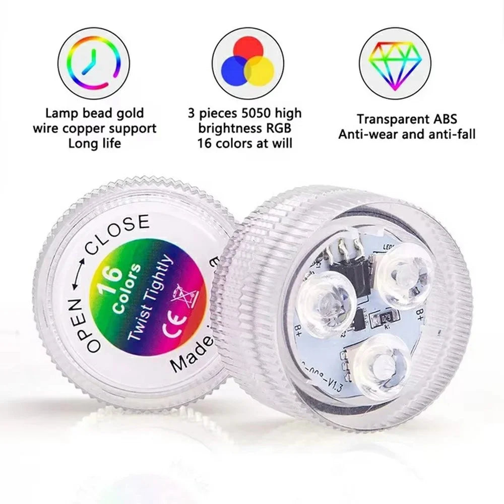 3Pcs RGB LED Underwater Light 16 Colors Fish Tank Decorative Light IP68 Waterproof Submersible Pool Lamp with Remote - 2
