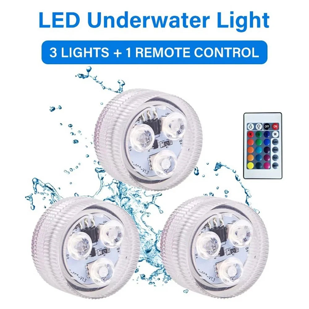 3Pcs RGB LED Underwater Light 16 Colors Fish Tank Decorative Light IP68 Waterproof Submersible Pool Lamp with Remote - 5