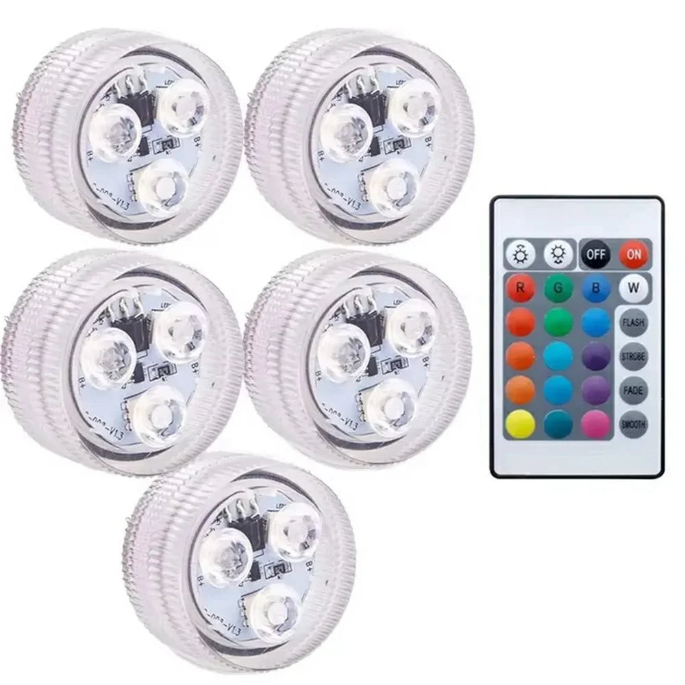5Pcs RGB LED Underwater Light 16 Colors Fish Tank Decorative Light IP68 Waterproof Submersible Pool Lamp with Remote - 1