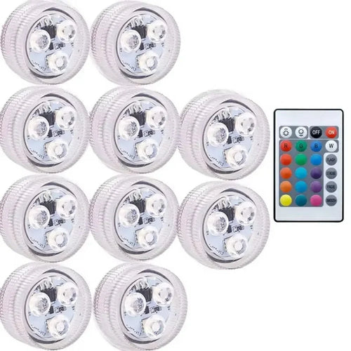 10Pcs RGB LED Underwater Light 16 Colors Fish Tank Decorative Light IP68 Waterproof Submersible Pool Lamp with Remote - 1