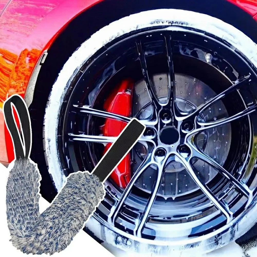 Car Wheel Wash Towel Automotive Tire Wiping Towel Wheel Hub Cleaning Rag Long Strap Tires Detailing Towel - Black - 2