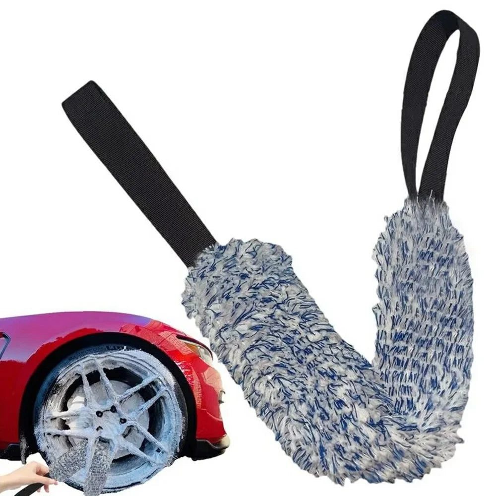 Car Wheel Wash Towel Automotive Tire Wiping Towel Wheel Hub Cleaning Rag Long Strap Tires Detailing Towel - Black - 3