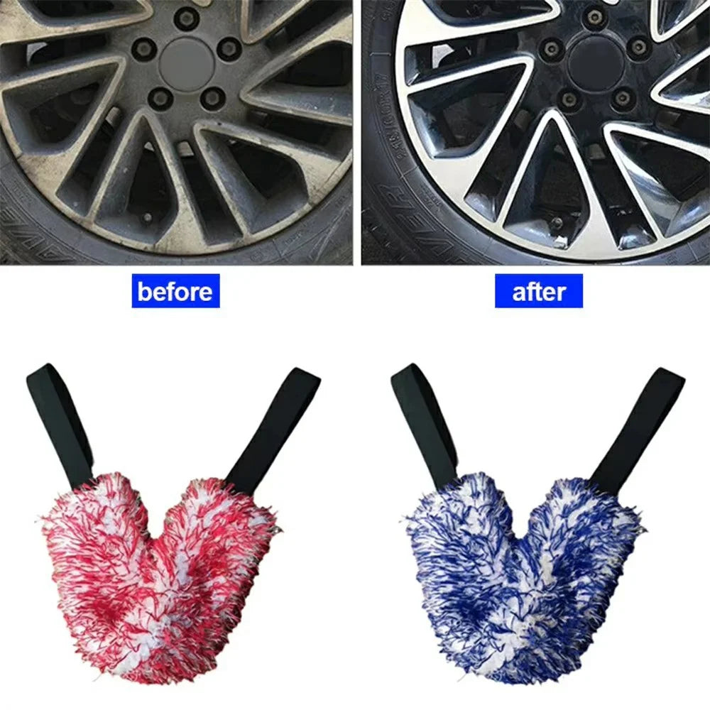 Car Wheel Wash Towel Automotive Tire Wiping Towel Wheel Hub Cleaning Rag Long Strap Tires Detailing Towel - Black - 5