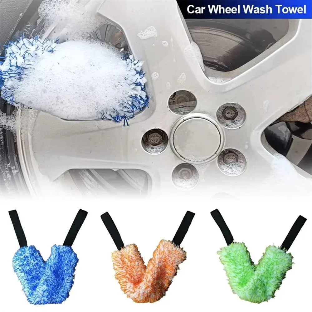 Car Wheel Wash Towel Automotive Tire Wiping Towel Wheel Hub Cleaning Rag Long Strap Tires Detailing Towel - Black - 6