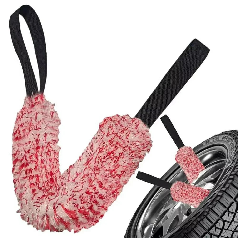 Car Wheel Wash Towel Automotive Tire Wiping Towel Wheel Hub Cleaning Rag Long Strap Tires Detailing Towel - Black - 7