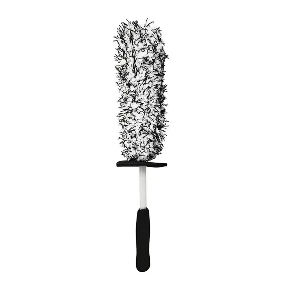 Wheel Rim Cleaning Brush Automobile Tire Hub Ultra-fine Microfiber Cleaner Tool with Spacer Plate - Black White - 1