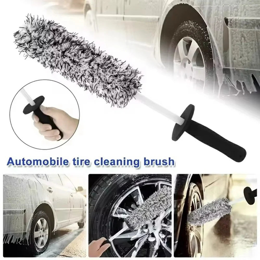 Wheel Rim Cleaning Brush Automobile Tire Hub Ultra-fine Microfiber Cleaner Tool with Spacer Plate - Black White - 2