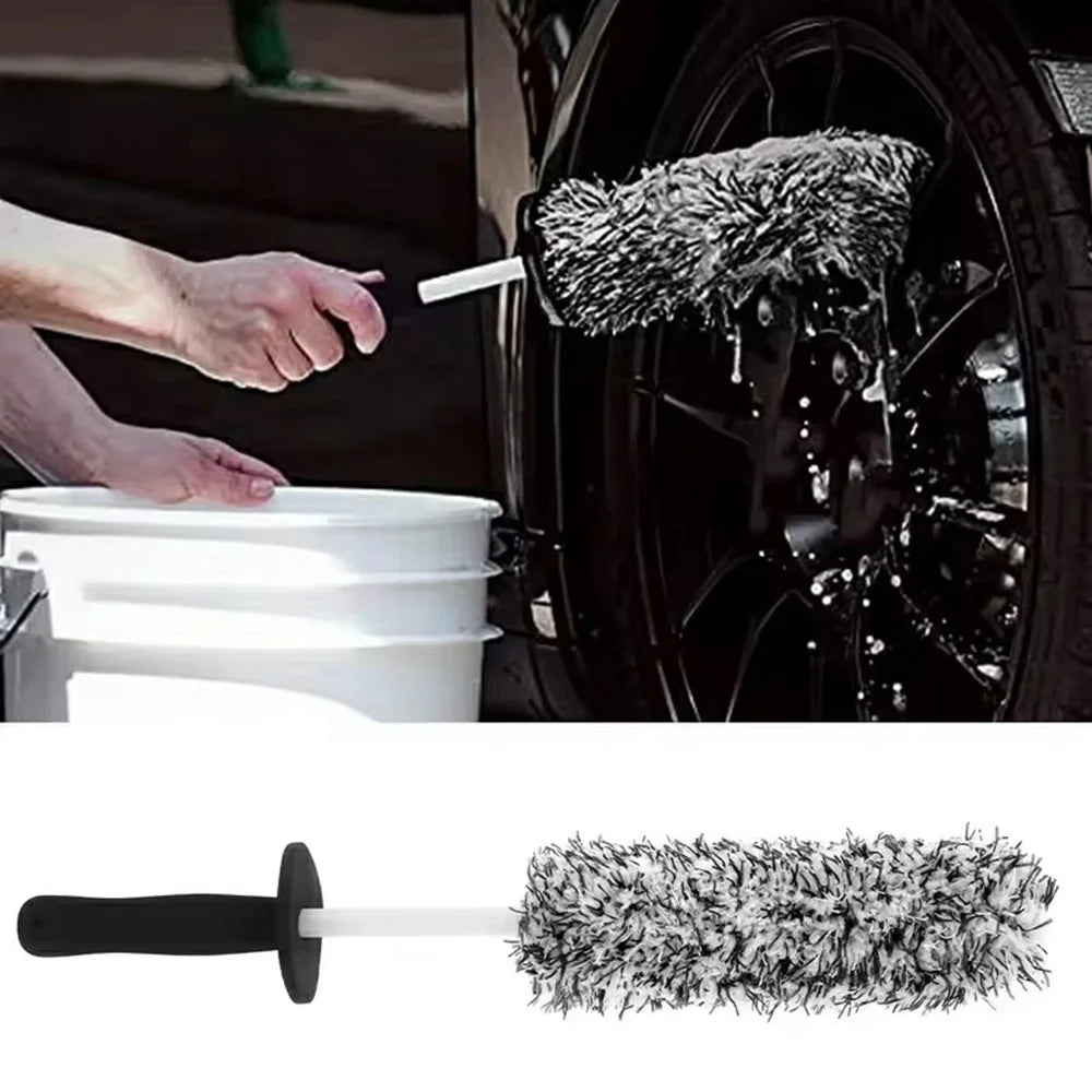 Wheel Rim Cleaning Brush Automobile Tire Hub Ultra-fine Microfiber Cleaner Tool with Spacer Plate - Black White - 4