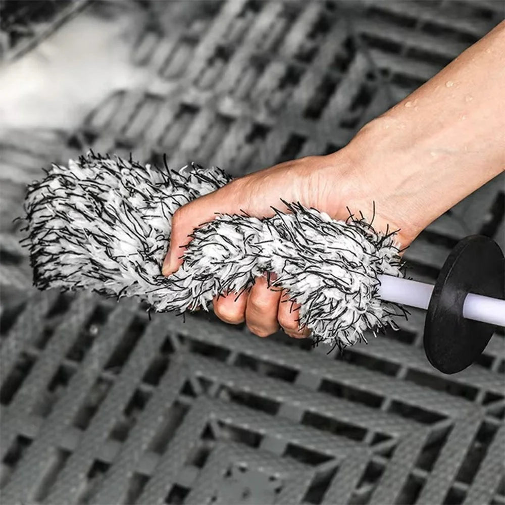 Wheel Rim Cleaning Brush Automobile Tire Hub Ultra-fine Microfiber Cleaner Tool with Spacer Plate - Black White - 5