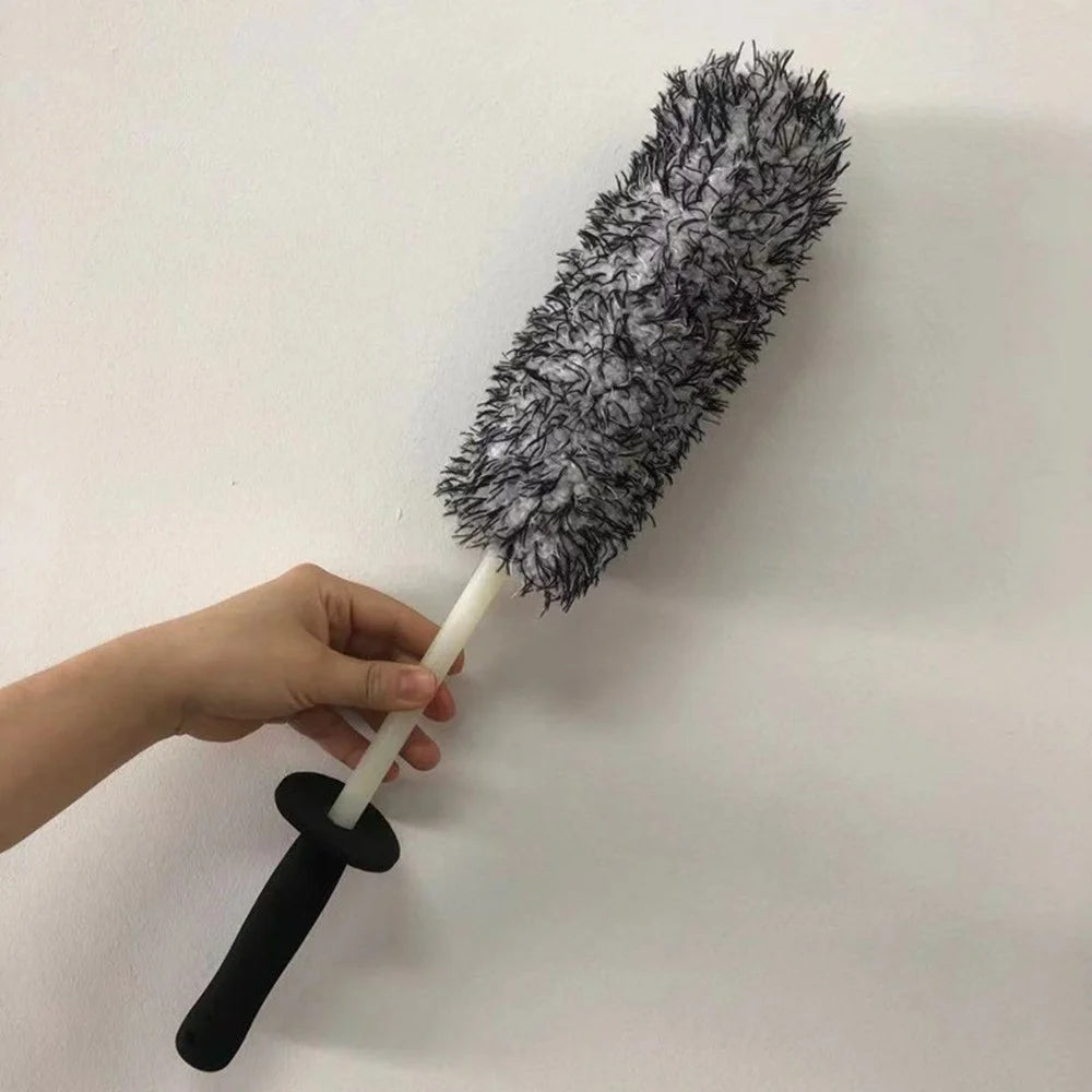 Wheel Rim Cleaning Brush Automobile Tire Hub Ultra-fine Microfiber Cleaner Tool with Spacer Plate - Black White - 7