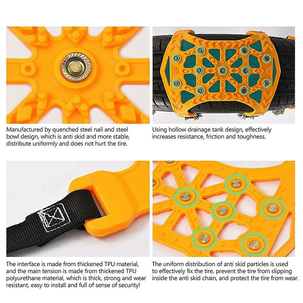 6Pcs Car Tire Snow Chains Anti Skid Emergency Traction Chain for Improved Driving Safety - 6