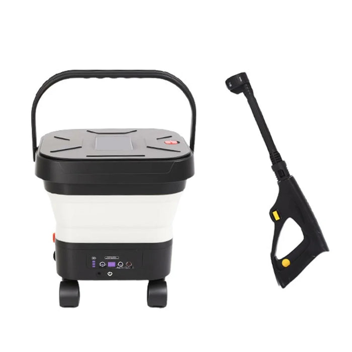 LCD Display Folding Car Wash Water Tank Portable High Pressure Car Washer with Bucket, EU Plug - White - 2