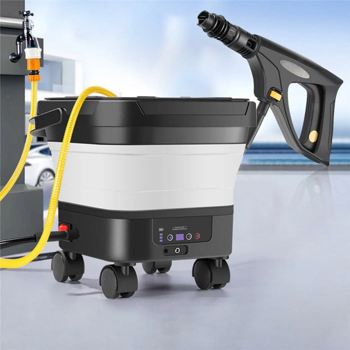 LCD Display Folding Car Wash Water Tank Portable High Pressure Car Washer with Bucket, EU Plug - White - 4