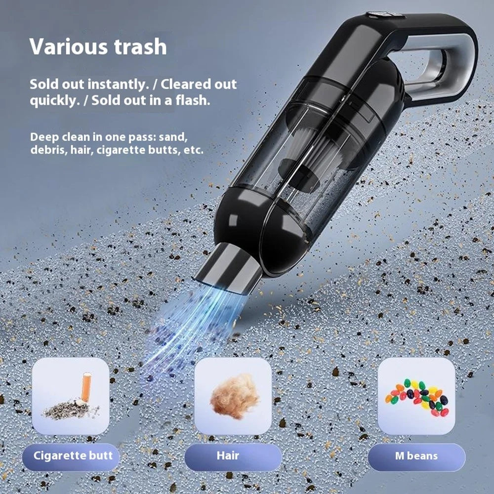 Handheld Car Vacuum Cleaner 8kPa Powerful Suction Low Noise Cordless Dust Blower with LED Light - Black - 3