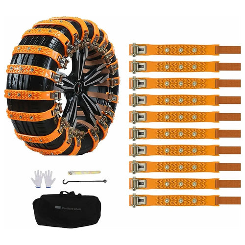 10Pcs Car Tire Snow Chains Universal Anti Skid Emergency Traction with Gloves and Hooks for SUV Truck Off-Road Vehicle - 1