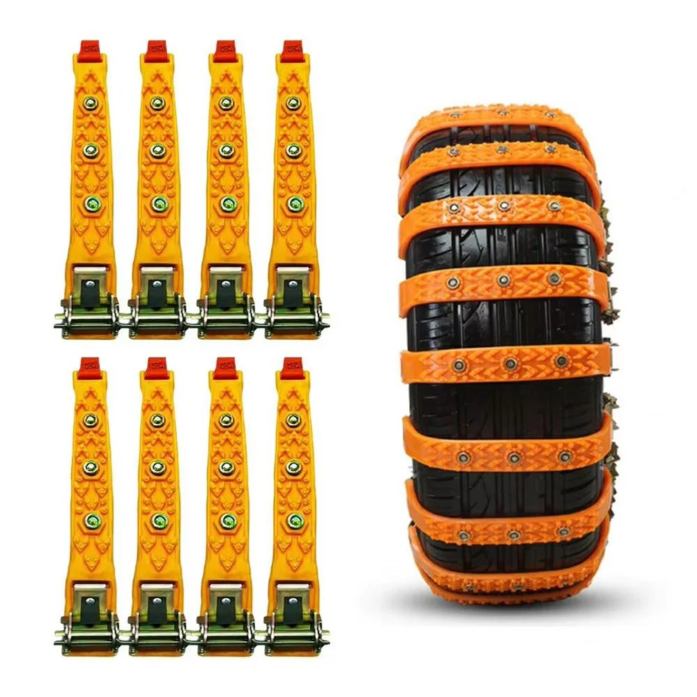 8Pcs Car Tire Snow Chains Universal Anti Skid Emergency Traction with Gloves and Hooks for SUV Truck Off-Road Vehicle - 1