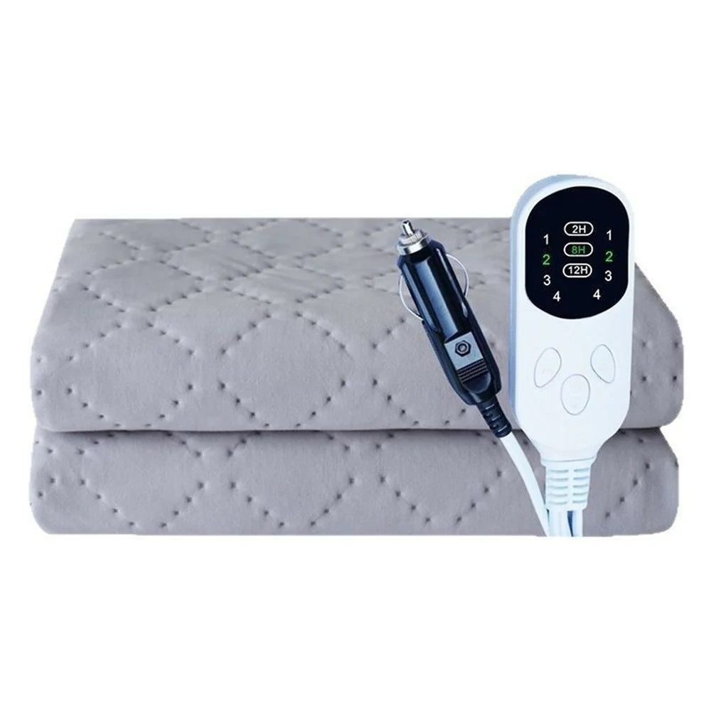 180 x 70cm 12V Car Electric Heated Blanket 4 Levels Temperature Adjustable Heating Pad for RV Truck Sedan - Light Grey - 1