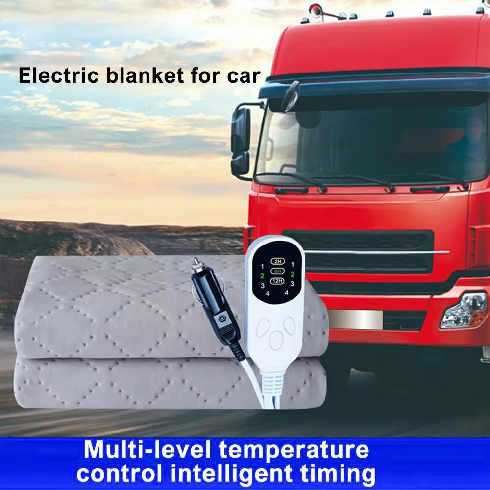 180 x 70cm 12V Car Electric Heated Blanket 4 Levels Temperature Adjustable Heating Pad for RV Truck Sedan - Light Grey - 4