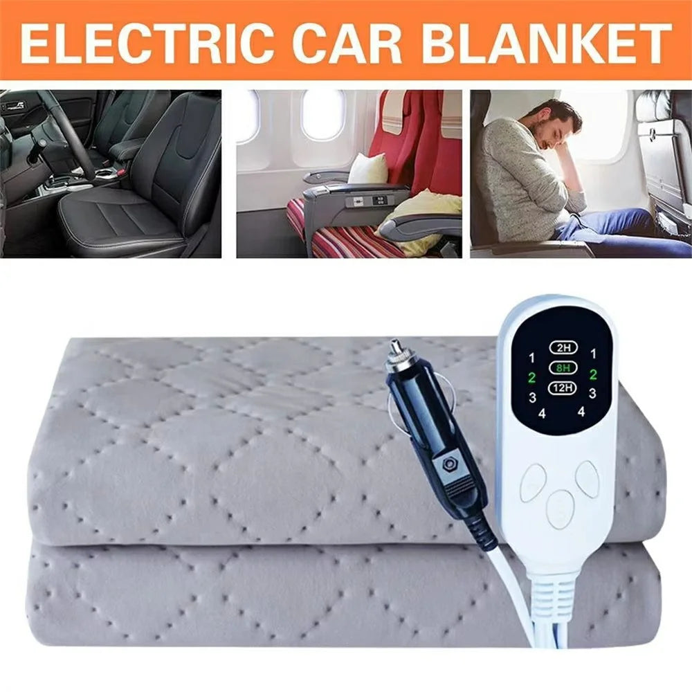 150 x 80cm 12V Car Electric Heated Blanket 4 Levels Temperature Adjustable Heating Pad for RV Truck Sedan - Light Grey - 2
