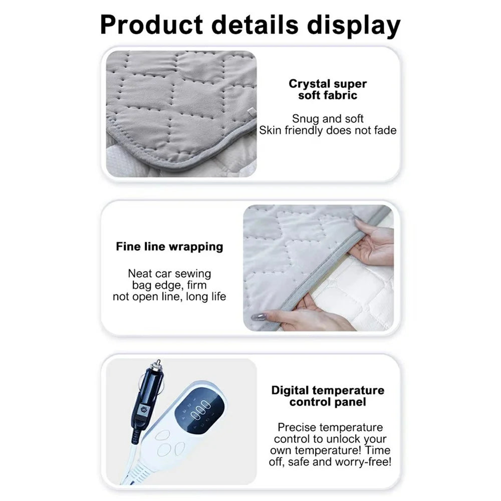 150 x 80cm 12V Car Electric Heated Blanket 4 Levels Temperature Adjustable Heating Pad for RV Truck Sedan - Light Grey - 6