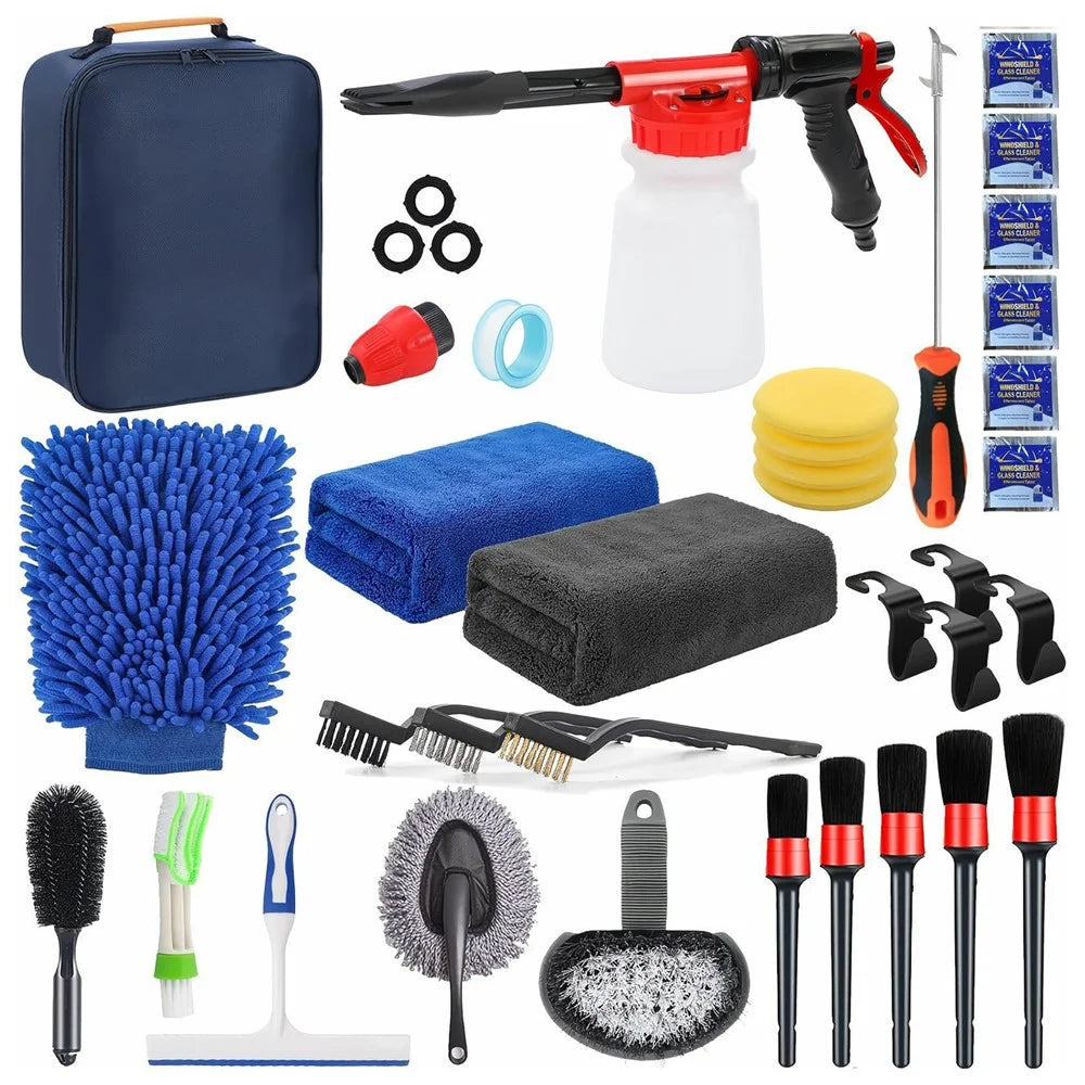 38Pcs Car Washing Tools Cleaning Kit with Foam Gun Electric Brush Window Cleaner and Detailing Brush Set - 1