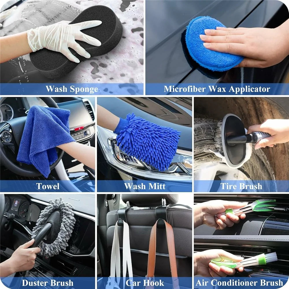 38Pcs Car Washing Tools Cleaning Kit with Foam Gun Electric Brush Window Cleaner and Detailing Brush Set - 2