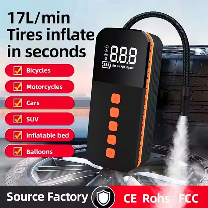 Portable Car Tire Inflator Digital Display Multifunction Wireless Electric Air Pump with LED Light - 2