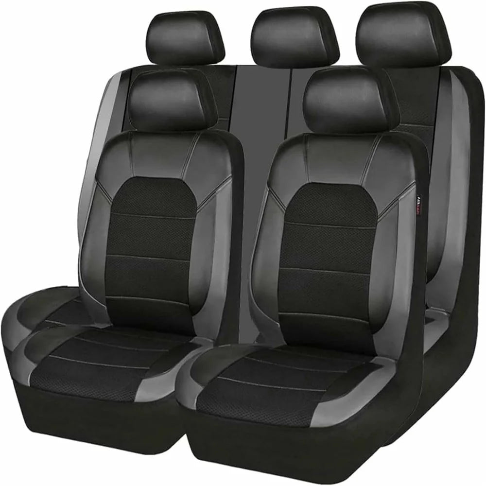 9Pcs Car Seat Covers Full Set Automotive Front Back Seat Bench Protectors - Grey - 1