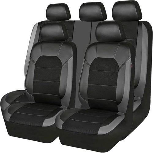 9Pcs Car Seat Covers Full Set Automotive Front Back Seat Bench Protectors - Grey - 1